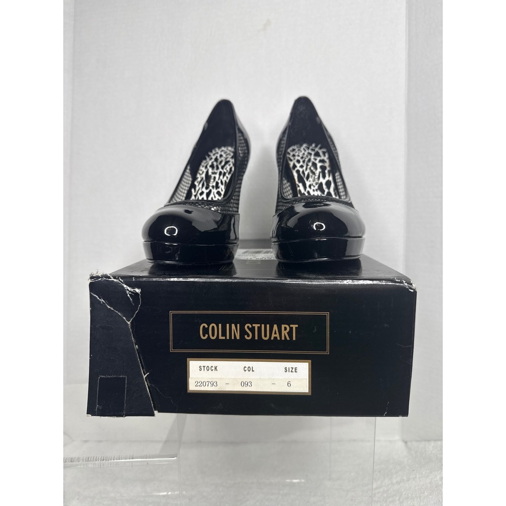 Colin Stuart Platform Pumps Womens 6 Black Patent Mesh Stiletto Leopard Print